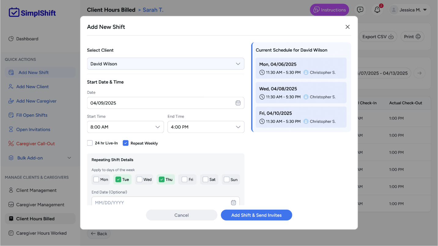 Create and manage caregiver shifts in SimplShift