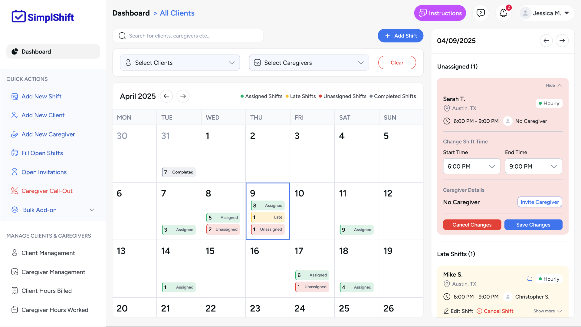 SimplShift caregiver scheduling dashboard mobile preview