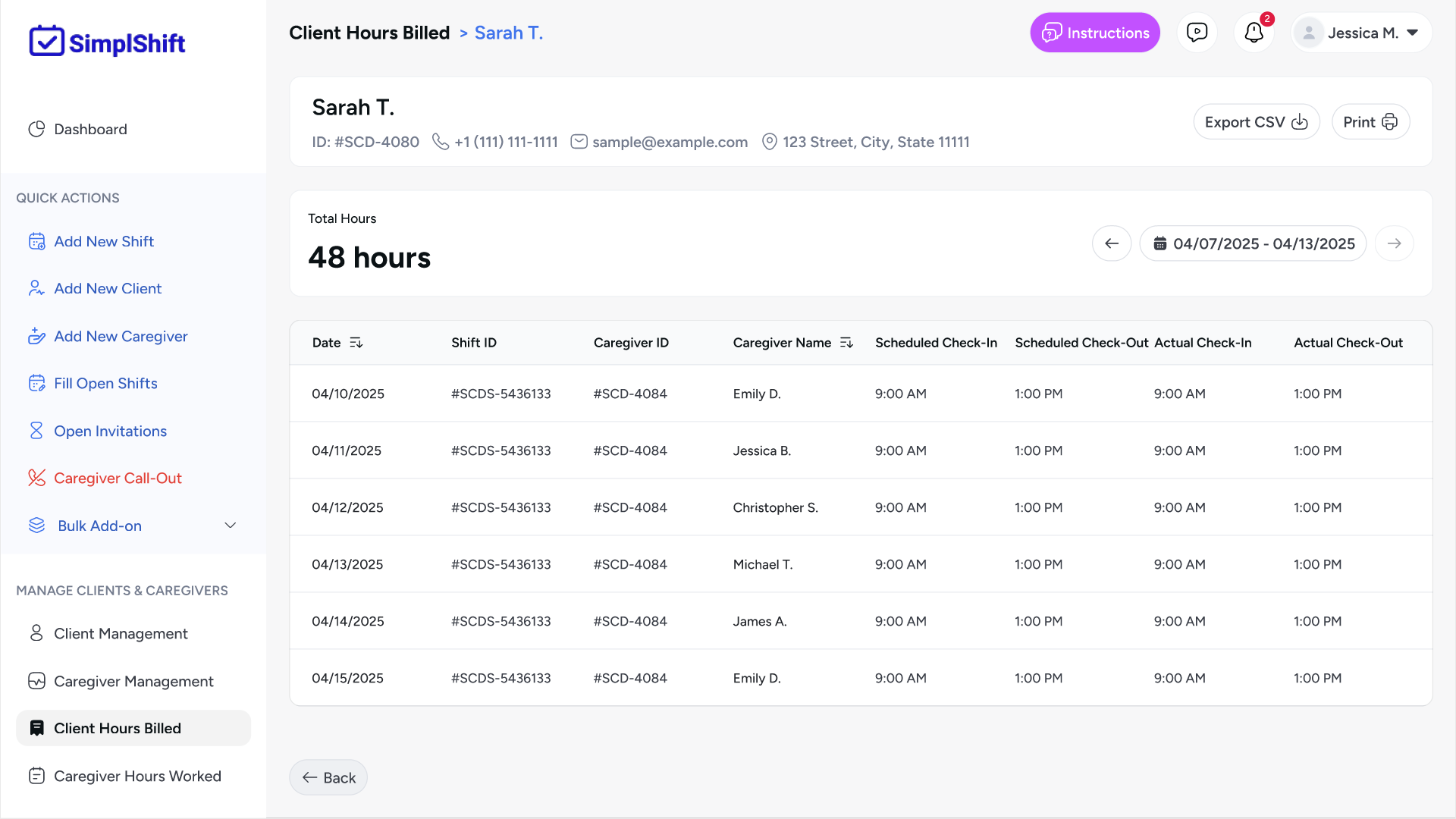 Export caregiver hours for payroll and billing in SimplShift